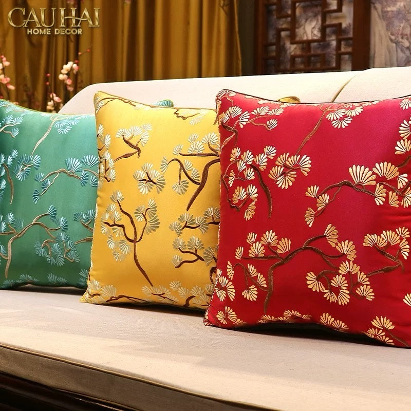 Tết Couture - Vỏ Gối Lụa Thêu Kim Mai Trường An 45