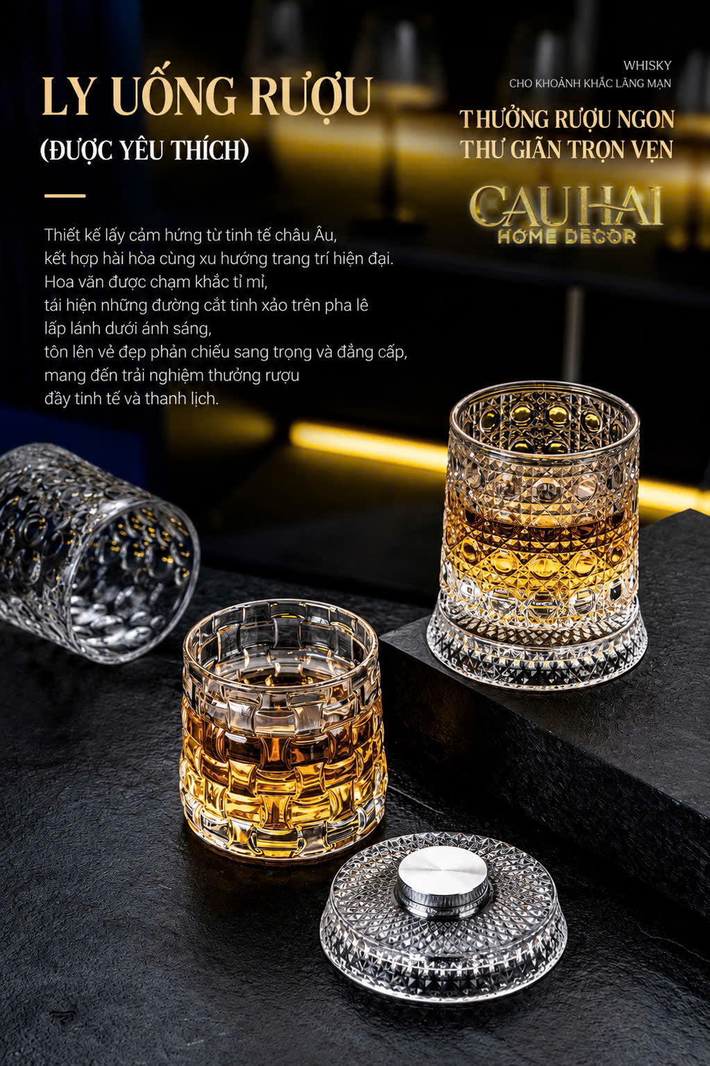 Set 2 Ly Whisky Thuỷ Tinh Đế Xoay - Éclet Spin Glass Set 2pcs