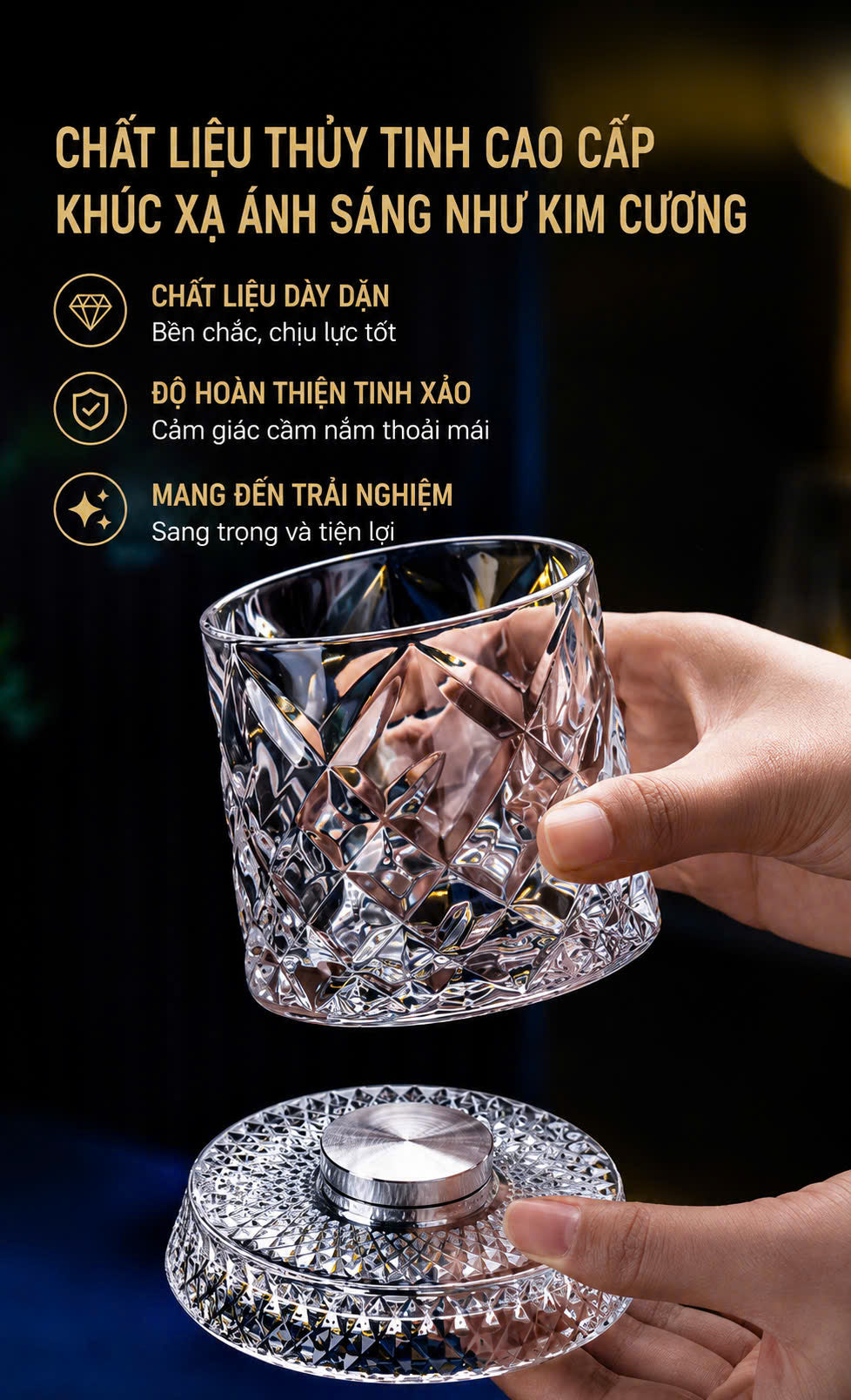 Set 2 Ly Whisky Thuỷ Tinh Đế Xoay - Éclet Spin Glass Set 2pcs
