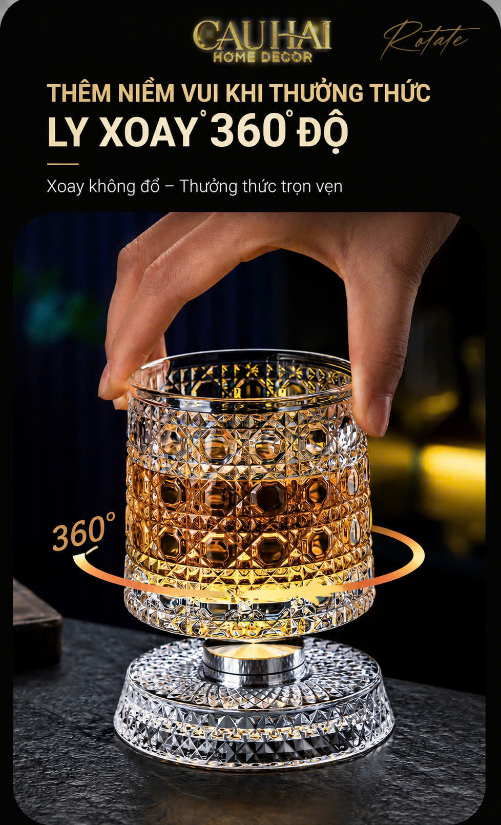 Set 2 Ly Whisky Thuỷ Tinh Đế Xoay - Éclet Spin Glass Set 2pcs